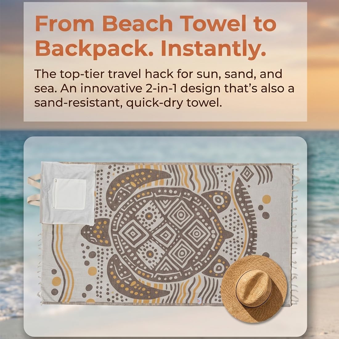 2-in-1 Beach Towel Backpack – Single Towel Bag