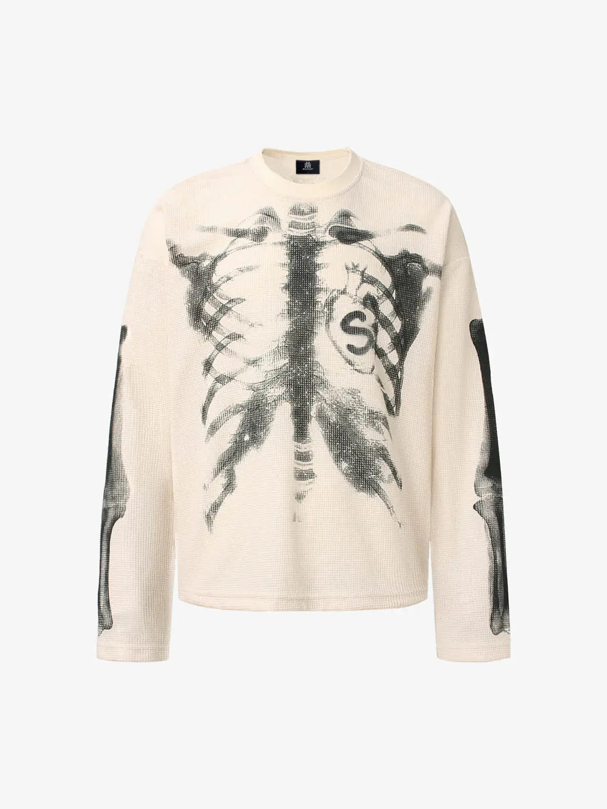 Skeleton Graphic Waffle Sweatshirt – Spooky Halloween Vibes - 2495,back to school,back to school shopping