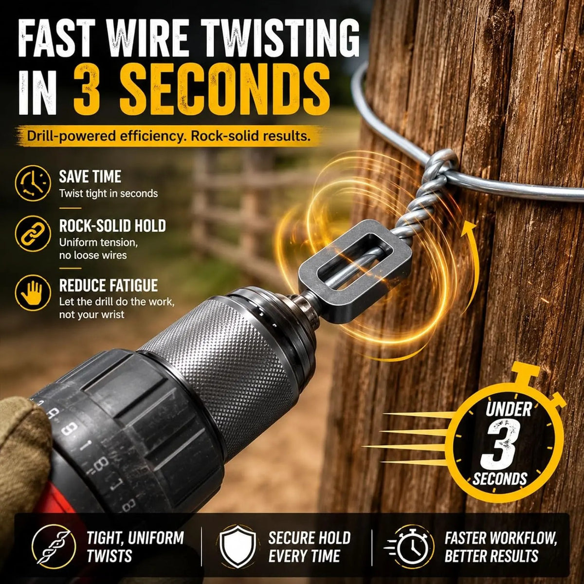 Heavy-Duty Wire Twister Tool – Multifunctional Wire Knotter with Twist Sleeve for Fast Bundling & Greenhouse Assembly