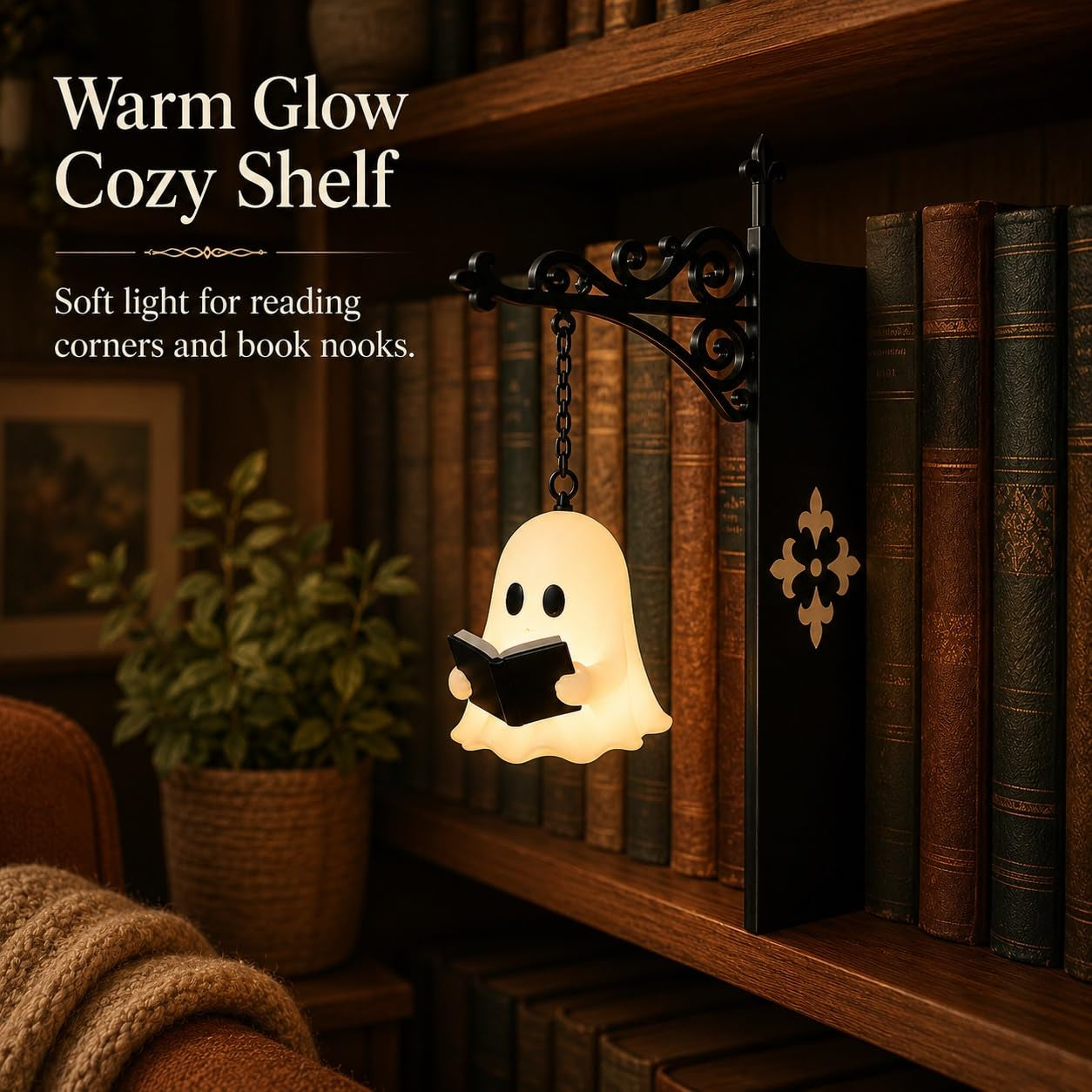 Library Lantern-Decorative Bookshelf Lighting, Miniature Hanging Shelf Lamp, Warm LED Nightlight, Reading Nook Literary Decor,Halloween decorations