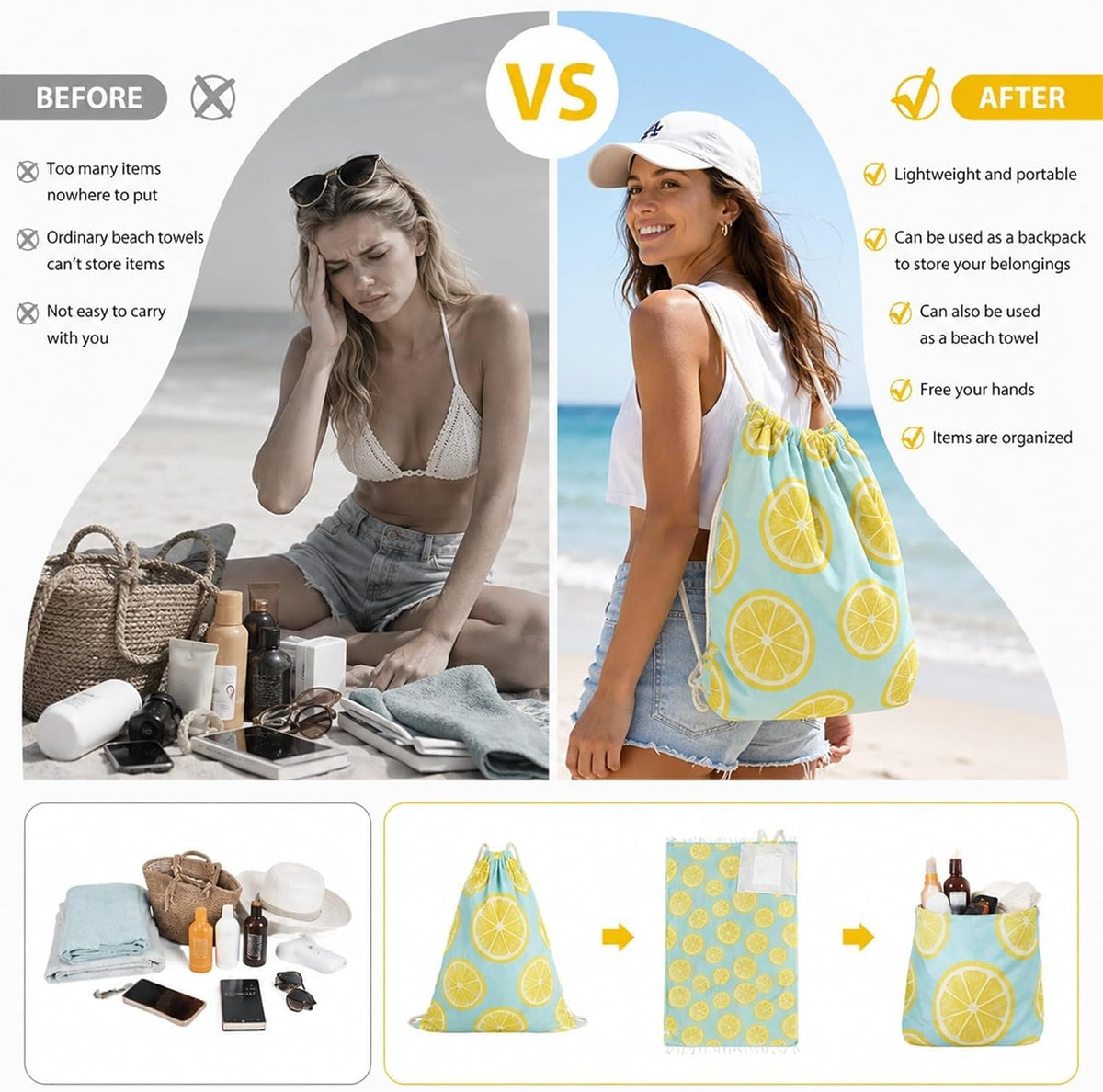 2-in-1 Beach Towel Backpack – Single Towel Bag
