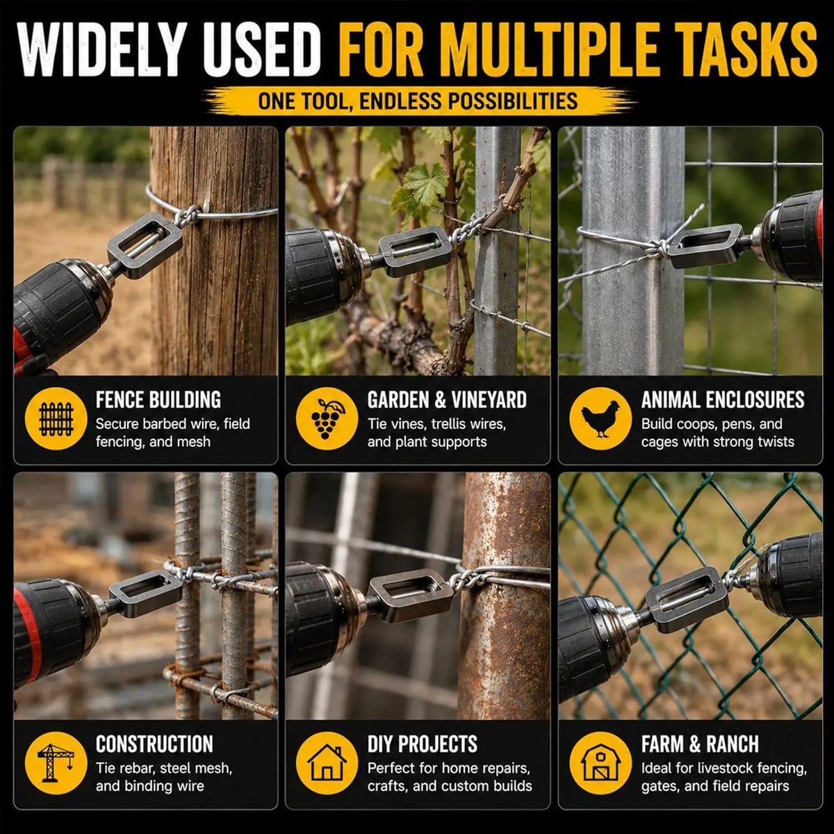Heavy-Duty Wire Twister Tool – Multifunctional Wire Knotter with Twist Sleeve for Fast Bundling & Greenhouse Assembly