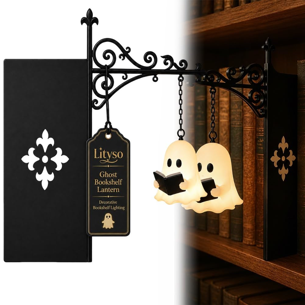 Library Lantern-Decorative Bookshelf Lighting, Miniature Hanging Shelf Lamp, Warm LED Nightlight, Reading Nook Literary Decor,Halloween decorations