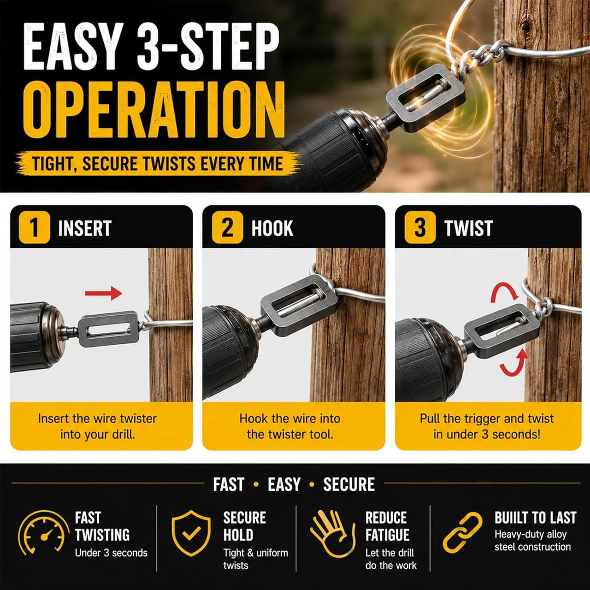 Heavy-Duty Wire Twister Tool – Multifunctional Wire Knotter with Twist Sleeve for Fast Bundling & Greenhouse Assembly