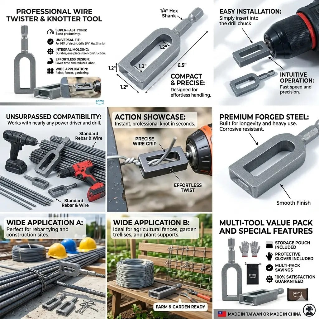 Heavy-Duty Wire Twister Tool – Multifunctional Wire Knotter with Twist Sleeve for Fast Bundling & Greenhouse Assembly