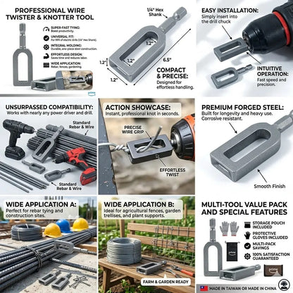 Heavy-Duty Wire Twister Tool – Multifunctional Wire Knotter with Twist Sleeve for Fast Bundling & Greenhouse Assembly