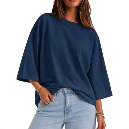 Womens Oversized T-Shirt Casual 3/4 Sleeve Summer Boxy Tops Loose Fit Crew Neck Basic Shirts