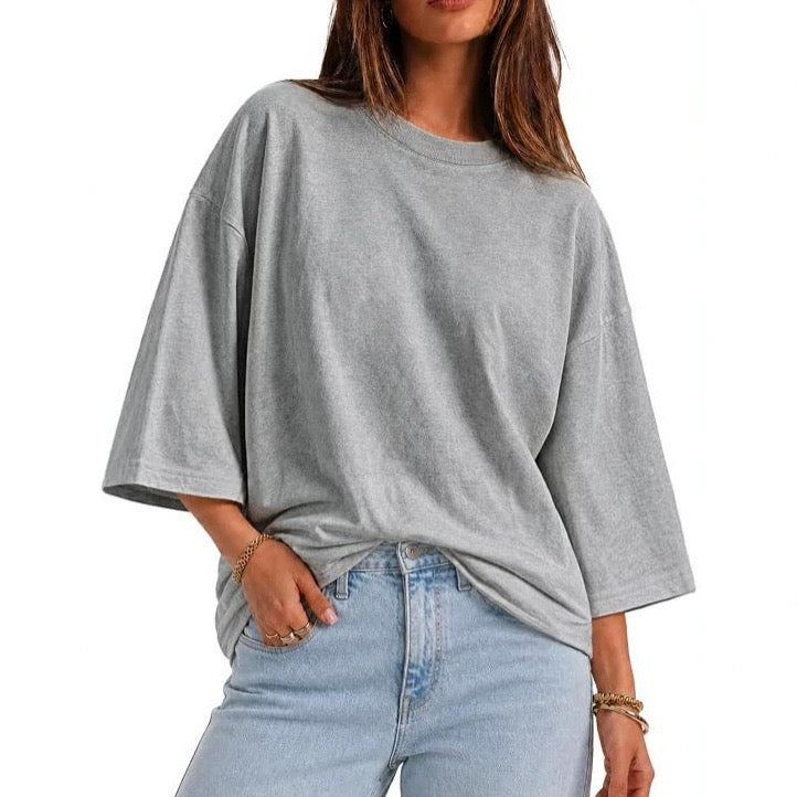 Womens Oversized T-Shirt Casual 3/4 Sleeve Summer Boxy Tops Loose Fit Crew Neck Basic Shirts