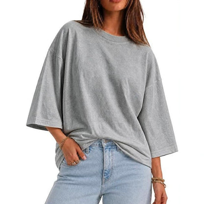 Womens Oversized T-Shirt Casual 3/4 Sleeve Summer Boxy Tops Loose Fit Crew Neck Basic Shirts