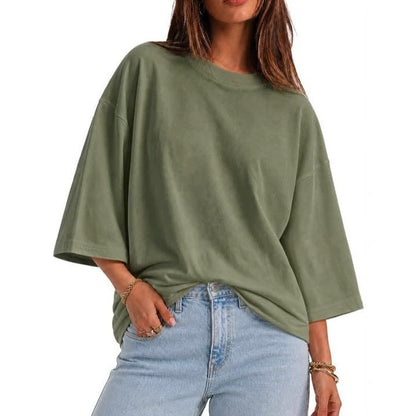 Womens Oversized T-Shirt Casual 3/4 Sleeve Summer Boxy Tops Loose Fit Crew Neck Basic Shirts