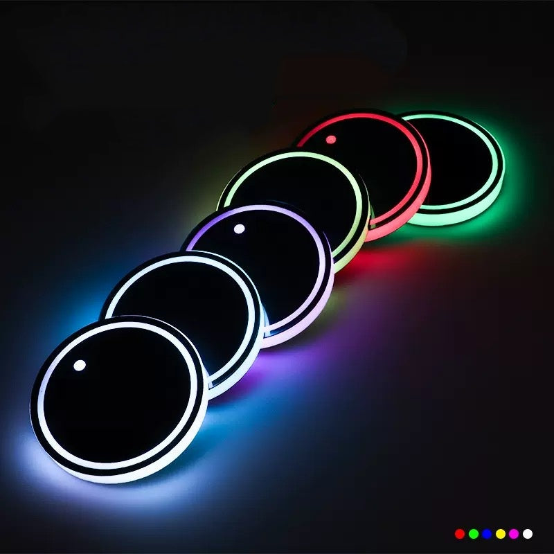 RGB LED Car Cup Coasters – 7-Color USB Rechargeable Car Cup Holder Lights