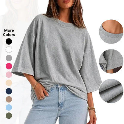 Womens Oversized T-Shirt Casual 3/4 Sleeve Summer Boxy Tops Loose Fit Crew Neck Basic Shirts