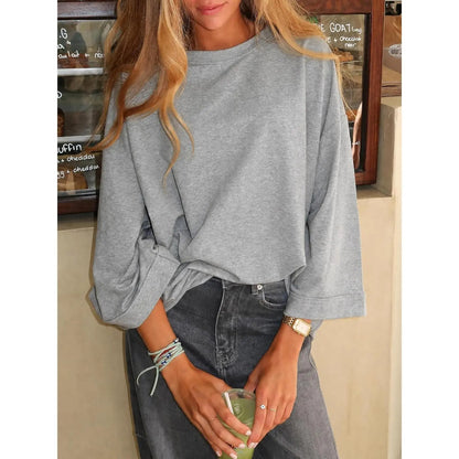 Womens Oversized T-Shirt Casual 3/4 Sleeve Summer Boxy Tops Loose Fit Crew Neck Basic Shirts
