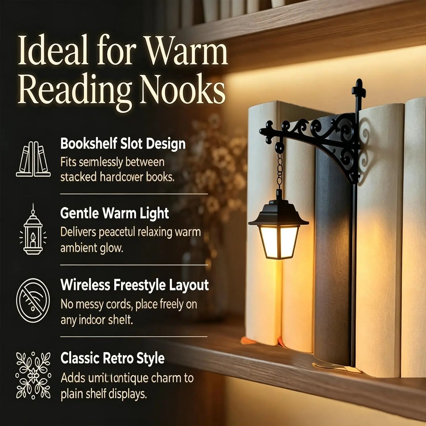 Library Lantern-Decorative Bookshelf Lighting, Miniature Hanging Shelf Lamp, Warm LED Nightlight, Reading Nook Literary Decor,Halloween decorations