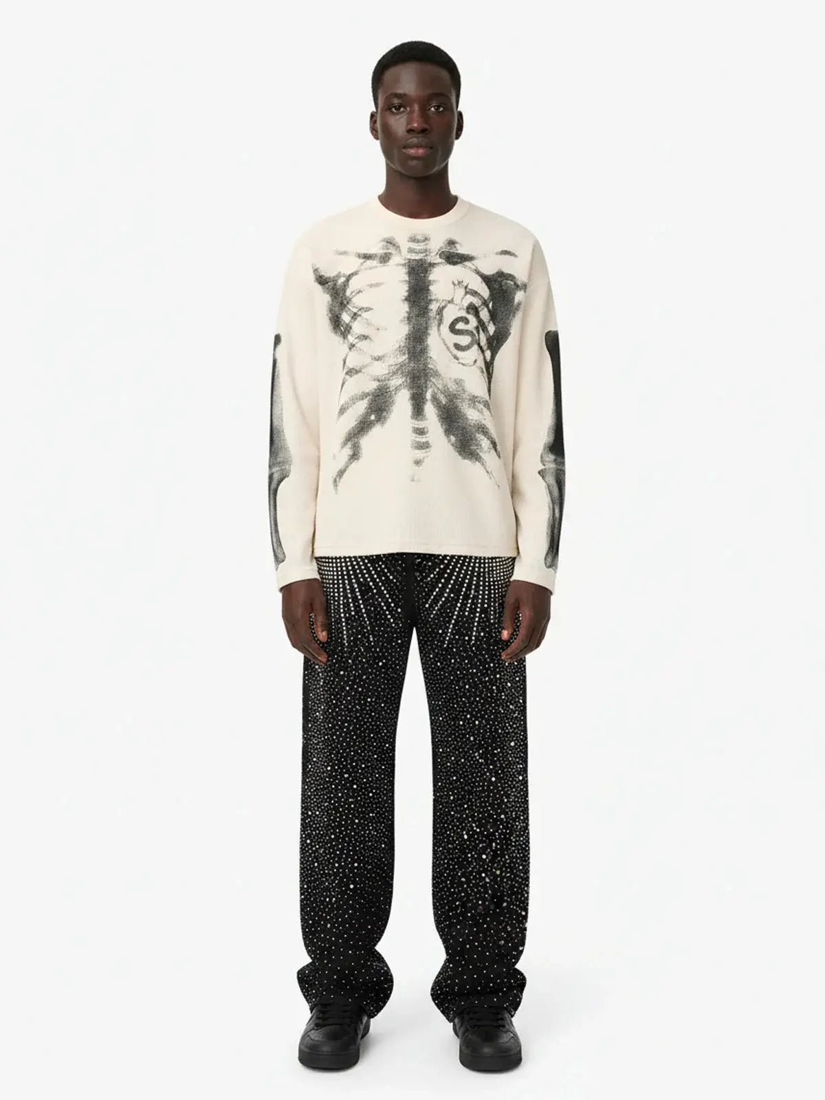 Skeleton Graphic Waffle Sweatshirt – Spooky Halloween Vibes - 2495,back to school,back to school shopping
