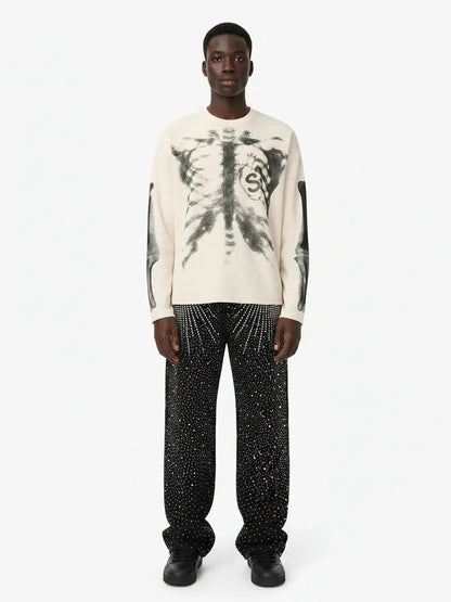 Skeleton Graphic Waffle Sweatshirt – Spooky Halloween Vibes - 2495,back to school,back to school shopping