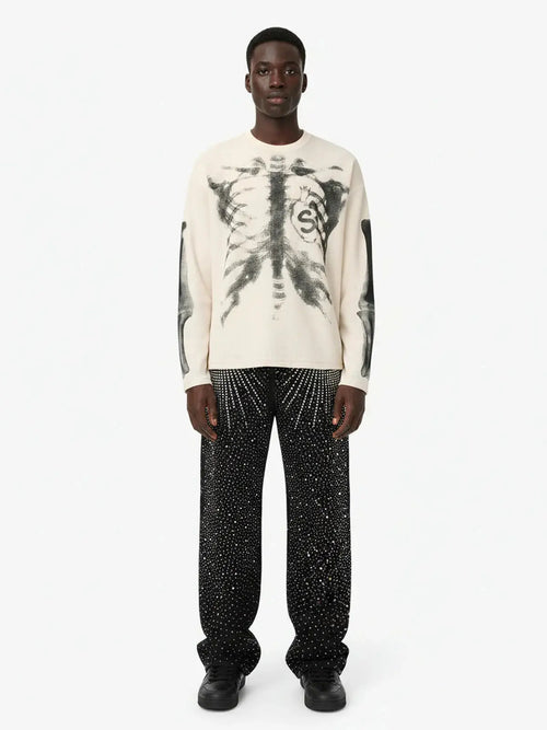 Skeleton Graphic Waffle Sweatshirt – Spooky Halloween Vibes - 2495,back to school,back to school shopping