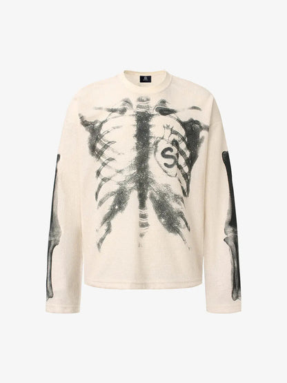 Skeleton Graphic Waffle Sweatshirt – Spooky Halloween Vibes - 2495,back to school,back to school shopping