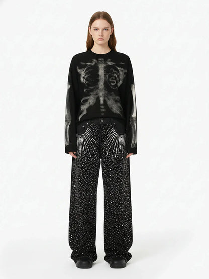 Skeleton Graphic Waffle Sweatshirt – Spooky Halloween Vibes - 2495,back to school,back to school shopping