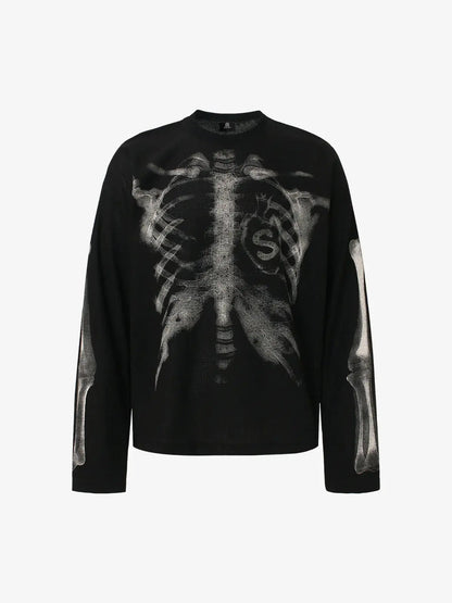 Skeleton Graphic Waffle Sweatshirt – Spooky Halloween Vibes - 2495,back to school,back to school shopping