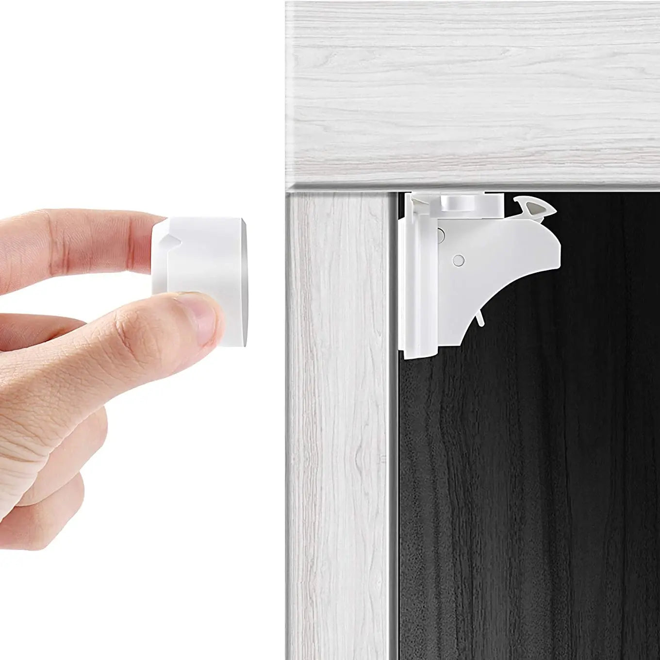 Baby Proofing Magnetic Cabinet Locks and Mom Tested Child Safety Latches includes Magnet Keys and 2 installation cradles designed for reuse on multiple locks