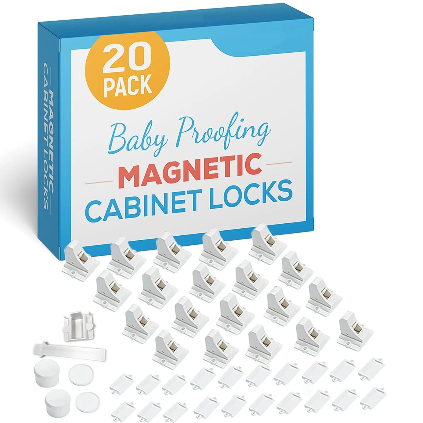 Baby Proofing Magnetic Cabinet Locks and Mom Tested Child Safety Latches includes Magnet Keys and 2 installation cradles designed for reuse on multiple locks