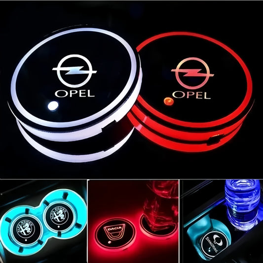 RGB LED Car Cup Coasters – 7-Color USB Rechargeable Car Cup Holder Lights